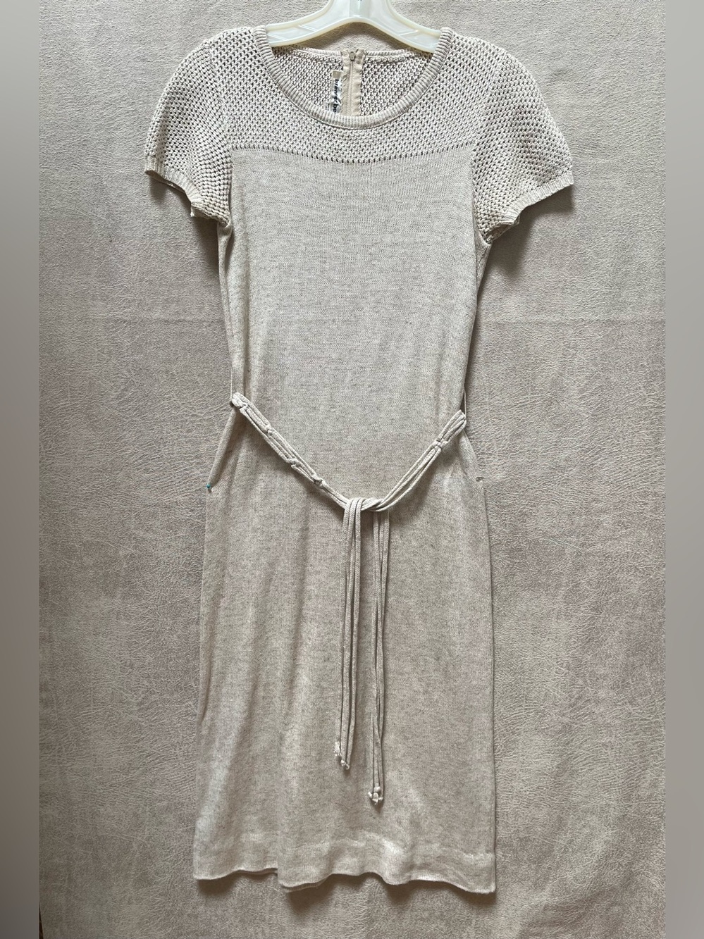Eleanor Brenner 70’s Light Cream Knit Short-Sleeve Belted Dress